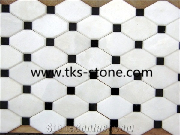 2" Hexagon Carrara Extra Polished Linear Strip Mosaic, Mugla White Marble Mosaic Italy Carrara White Mosaic with Different Shapes, Bianco Carrara White Marble Wall & Floor Mosaics
