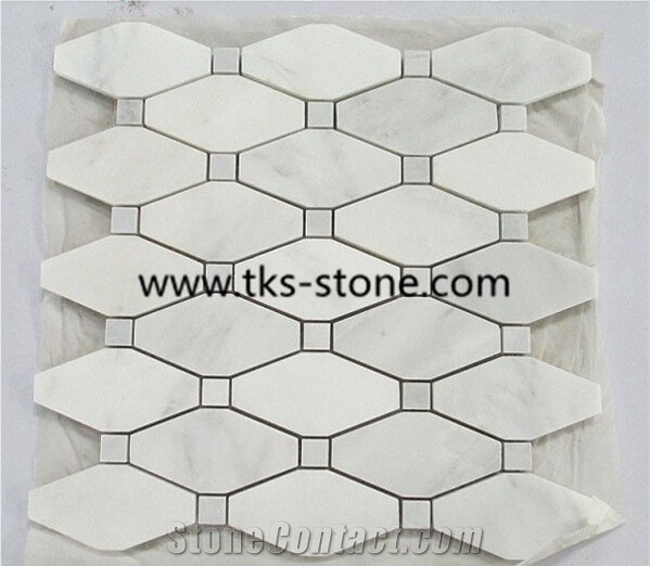 2" Hexagon Carrara Extra Polished Mosaic, Mugla White Marble Mosaic Italy Carrara White Mosaic with Different Shapes, Bianco Carrara White Marble Wall & Floor Mosaics
