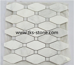 Hexagon Carrara Extra White Marble Polished Mosaic, Mugla White Marble Mosaic Italy Carrara White Mosaic with Different Shapes, Bianco Carrara White Marble Wall & Floor Mosaics