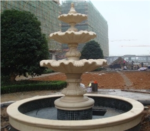 Carved Fountain Beige Marble Fountain Garden Fountains