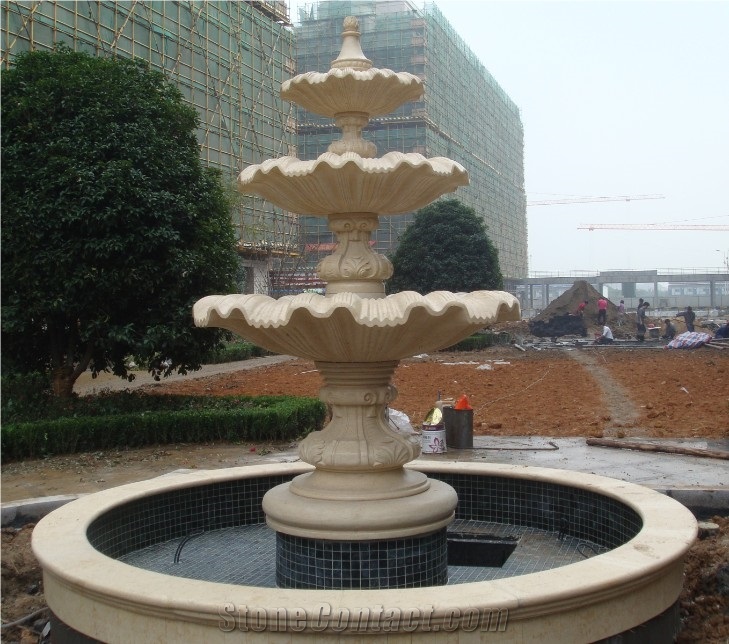 China Beige Marble Water Fountain Sale, Sculptured Fountains