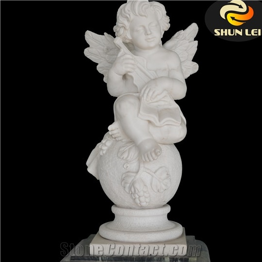 Lovely Angel Sculpture Xingtai Snowflake White Marble Sculpture