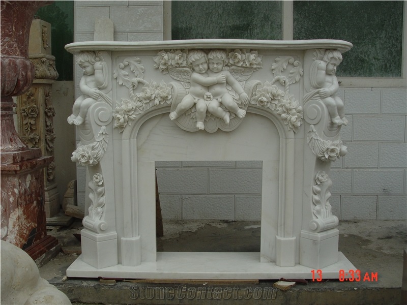 Marble Carved Indoor Fireplace Mantel