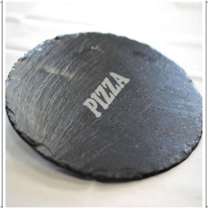 Round Pizza Natural Slate Safety Plate