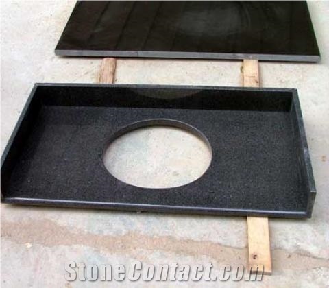 Shanxi Black Granite Single Sink Countertop China Absolute Black Granite Kitchen Countertop