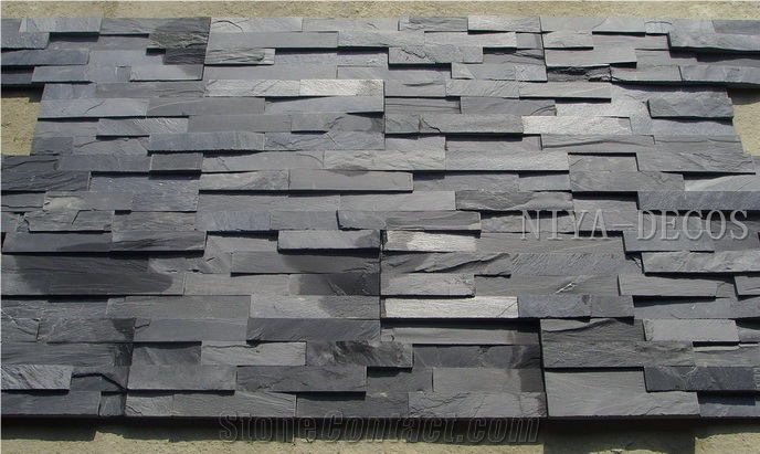 Own Factory-China Black Slate Split Face Stacked Stone/Cultured Stone/Ledge Stone Wall Facades Panel for Building