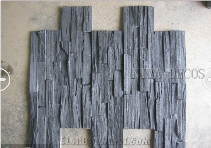 Own Factory-China Black Slate Split Face Stacked Stone/Cultured Stone/Ledge Stone Wall Facades Panel for Building