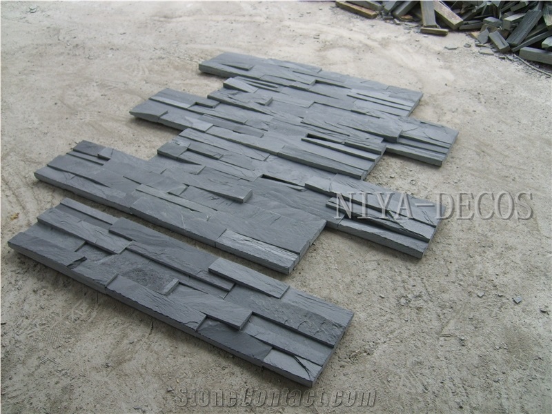 Own Factory-China Black Slate Split Face Stacked Stone/Cultured Stone/Nero Slate Ledge Stone Wall Facades Panel for Building