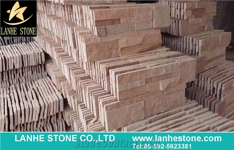 Beige Quartzite Cultured Stone for Wall Cladding, Stacked Stone Veneer, Thin Stone Veneer, Ledge Stone