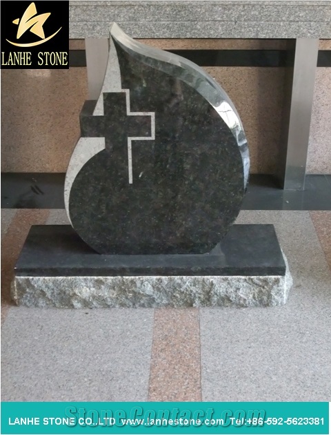 Blue Pearl Granite Tombstone with Cross, Blue Pearl Granite Western Style Tombstones, Family Monuments