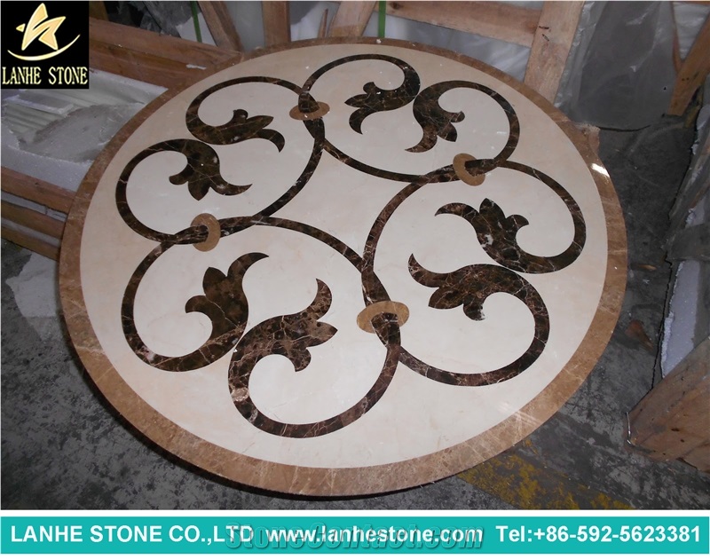 Interior Stone Waterjet Floor Medallion Chinese Marble Polished Pink&White&Black Border Wholesale Excellent Style