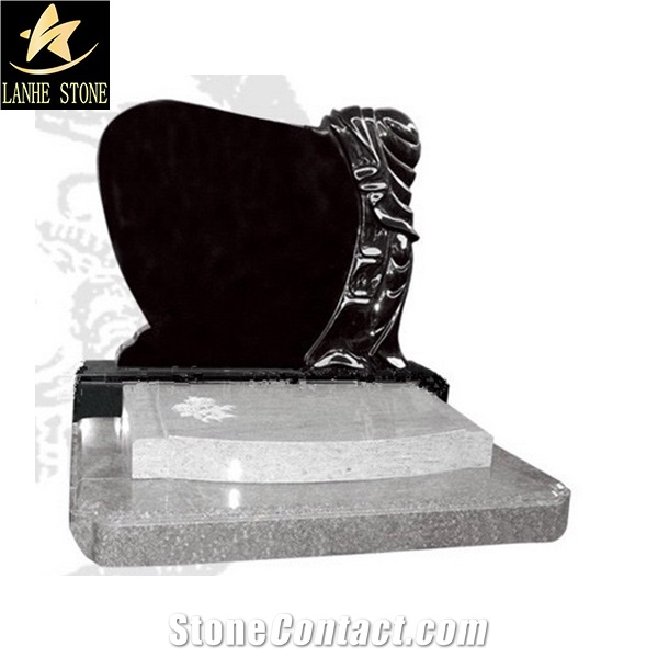Single Heart Sharp Shanxi Black Granite Tombstone