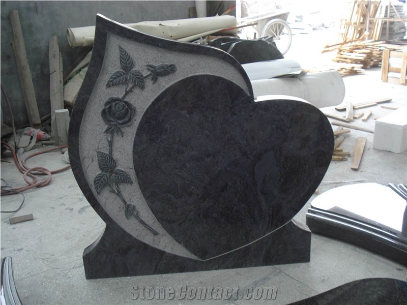 Heart Shaped Tombstone & Monument China Black Granite Headstone