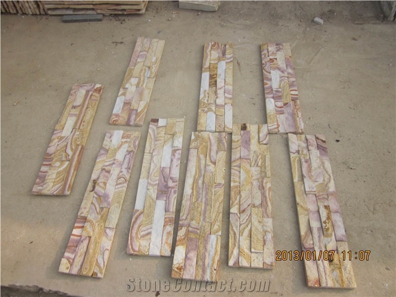 Pink Multicolor Cultured Stone, Dfx - W1588 Pink Multicolor Sandstone Culture Stone, Ledge Stone