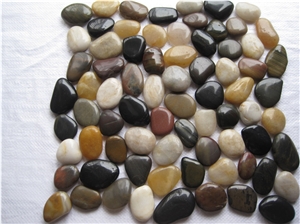 China Multicolor Mixed Flat Pebble Stone Tile , Polished Pebble Stone Tile , Pebble River Stone Pattern for Outdoor Decoration