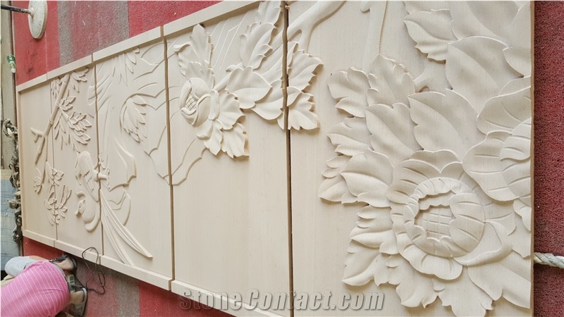 Sandstone Sculpture Tiles, Stone Relief Wall Tiles, Stone Sculptured Relief