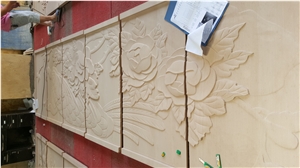 Sandstone Sculpture Tiles, Stone Relief Wall Tiles, Stone Sculptured Relief