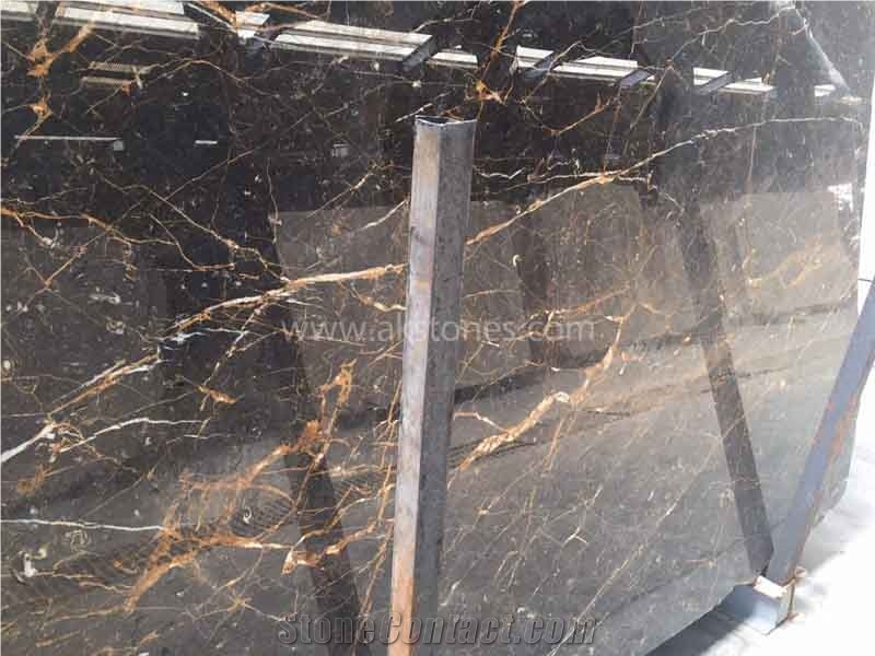 Kashan Golden Black Marble Tiles & Slabs, Polished Marble Floor Tiles, Wall Tiles