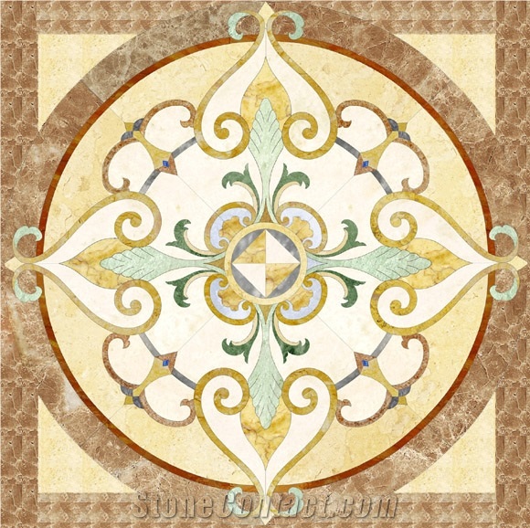 Beautiful Waterjet Medallion Marble Tile Floor Pattern Inlay Design