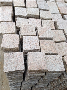 Cheap Pink Granite Cobble Stones, Natural Split Cubes, Flamed Pavers