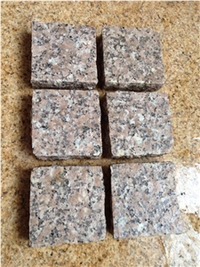 Cheap Pink Granite Cobble Stones, Natural Split Cubes, Flamed Pavers