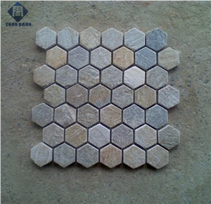 China Multicolor Slate Hexagon Mosaic Tiles for Interior-Exterior Decoration