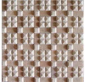 Beige Marble Mixed White Marble Pattern Split Face / Patio Mosaic Tiles for Hotel Walling