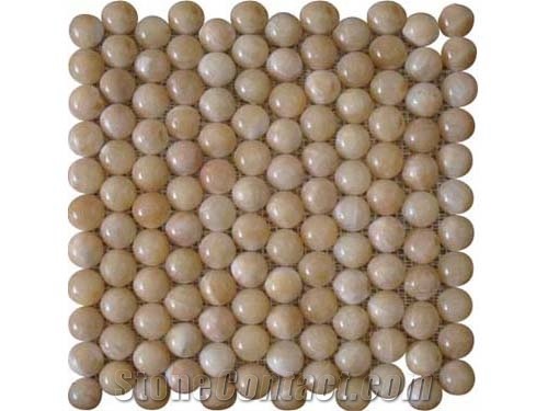 Beige Onyx Pebble Mosaic Polished for Flooring, China Honey Beige Onyx Pebble Mosaic