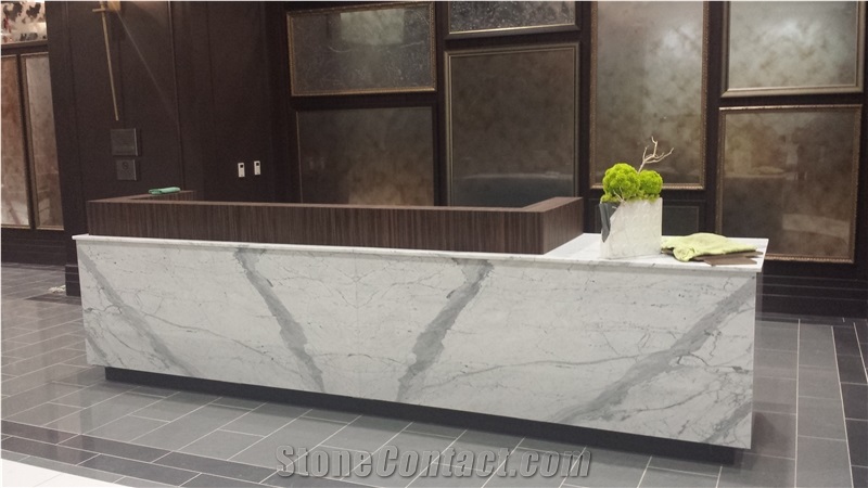 Calacatta Carrara White Marble Reception Countertop/ Natural Stone Marble Reception Desk