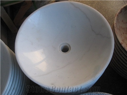 Cheap Price-Guangxi White Marble Round Sinks/ Basin for Bathroom
