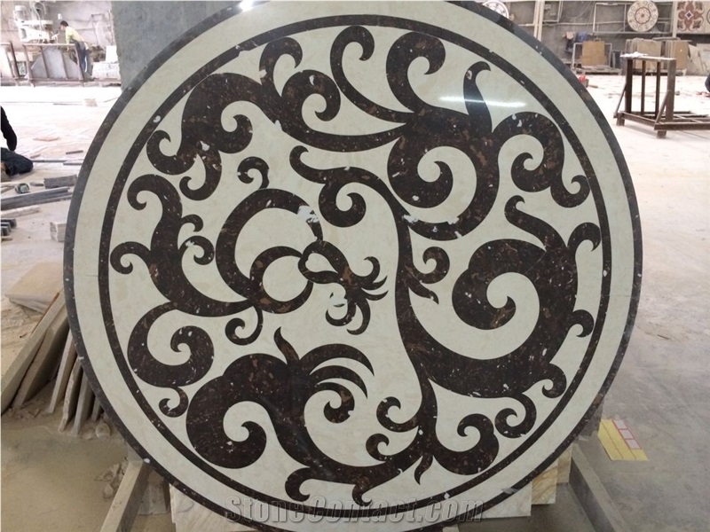 Crema Marfil Marble Mixed Black Marble Waterjet Medallions Pattern Patio for Flooring / Carpet Medallions
