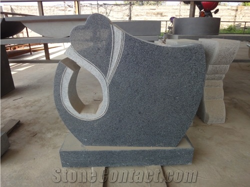 G654 Sesame Grey Granite Flower Shaped Tombstone Simple Design /Headstone/ Gravestone