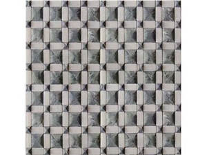 Green Marble Mixed White Marble Mosaic Tiles Patio Pattern for Bathroom Floor & Wall Covering