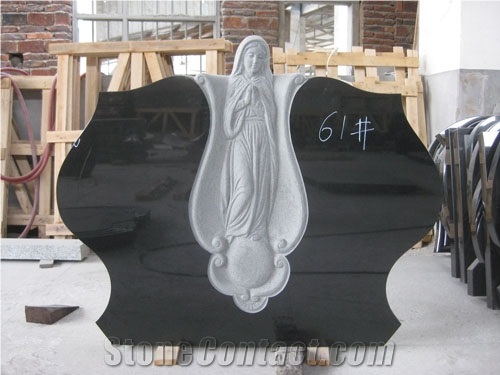 Hebei Black Granite Mary Sculptured Western Style Tombstone &China Black Granite Jewish Style Monuments