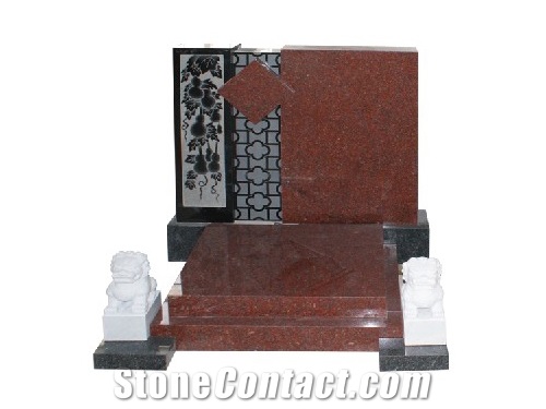 Indian Red Granite Tombstone Asian Style Mounment