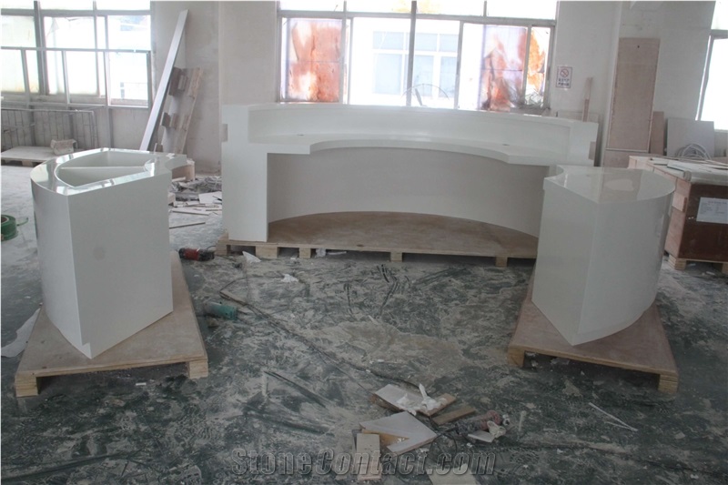Manmade Stone White Marble Round Reception Countertop Solid