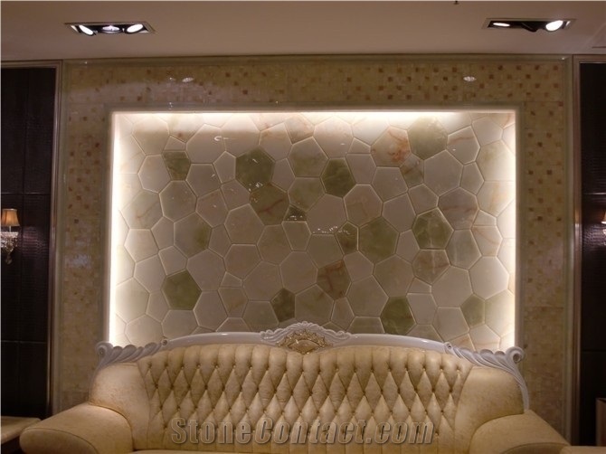 Onice Verde Persiano Hexagon Shaped Onyx Tiles Wall Covering /Living Room Wall Tv Background/ Home Decoration