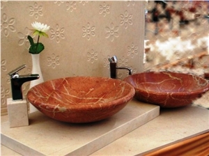 Rosso Alicante Marble Round Wash Sinks/ Rojo Alicante Classical Marble Bathroom Sinks/Spain Red Marble Basins for Hotel Bathroom Decoration