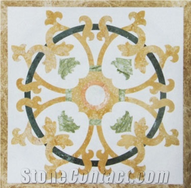 White Marble Mixed Yellow Marble Waterjet Medallions / Floor Medallions Pattern Flooring Covering