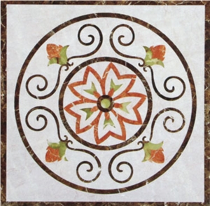 White Marble Mixed Yellow Marble Waterjet Medallions / Floor Medallions Pattern Flooring Covering
