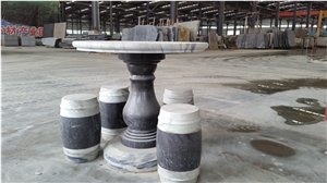 Chenchun Dark Onyx Table and Stool,Round Stone,Table and Stool