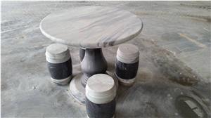 Chenchun Dark Onyx Table and Stool,Round Stone,Table and Stool