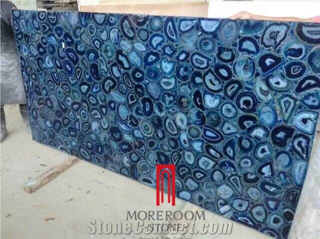 Beautiful Translucent Bule Semiprecious Stone Decorate Slab