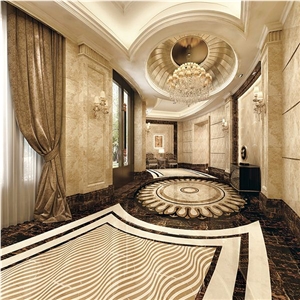 Crema Marfil Marble& Amarillion Oro Marble Thin Laminated Ceramic Back Water-Jet Medallion