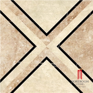 Cross Marble Design Marble Medallion Tile Beige and Grey Marble