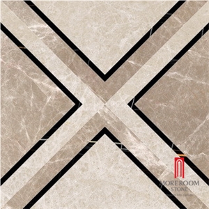 Cross Marble Design Marble Medallion Tile Beige and Grey Marble