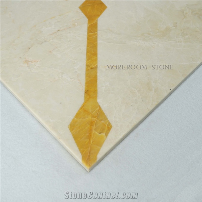 Golden Beige Color Burder Laminated Panel Pattern 15mm Marble Tile 600x600mm
