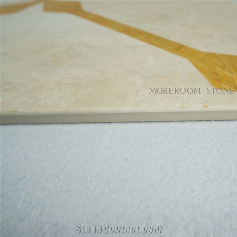 Golden Beige Color Burder Laminated Panel Pattern 15mm Marble Tile 600x600mm