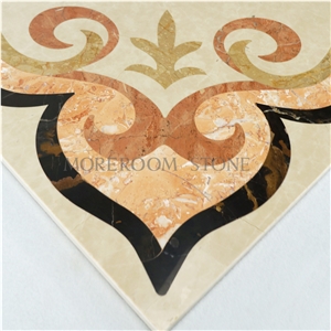 Laminated Water-Jet Floor Medallion with Red Alicante Marble Tea Rose Marble