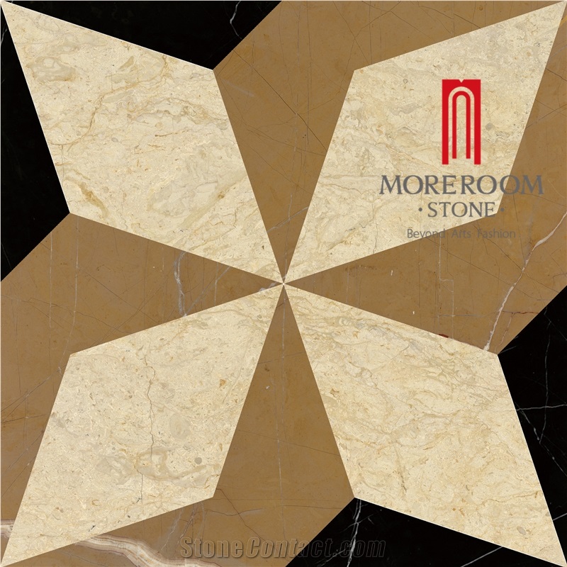 Mixcolor Beige and Black Marble Design for Free /Waterjet Marble Laminated Panel Tile